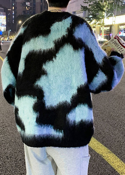 Chic Blau O Neck Patchwork Strick Herren Pullover Winter RC030