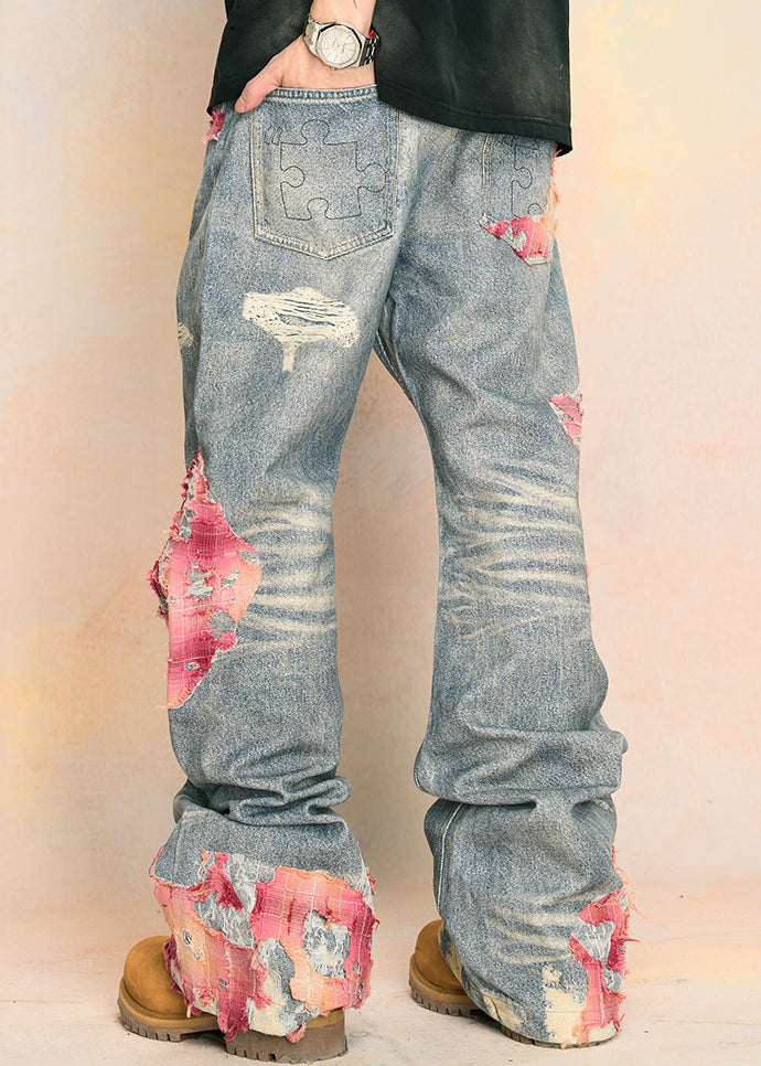 Schicke Jeanshose mit blauem Aufdruck und hoher Taille, Herbst AW1009