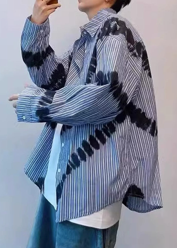 Chemises homme bleu printemps cravate rayée coton teinture chic