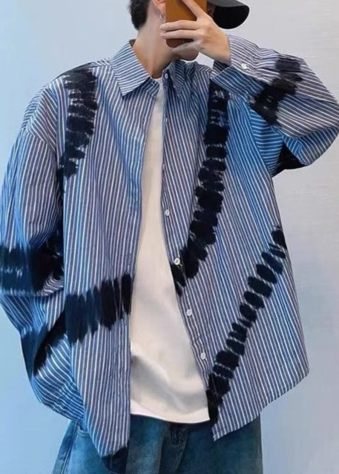 Chemises homme bleu printemps cravate rayée coton teinture chic