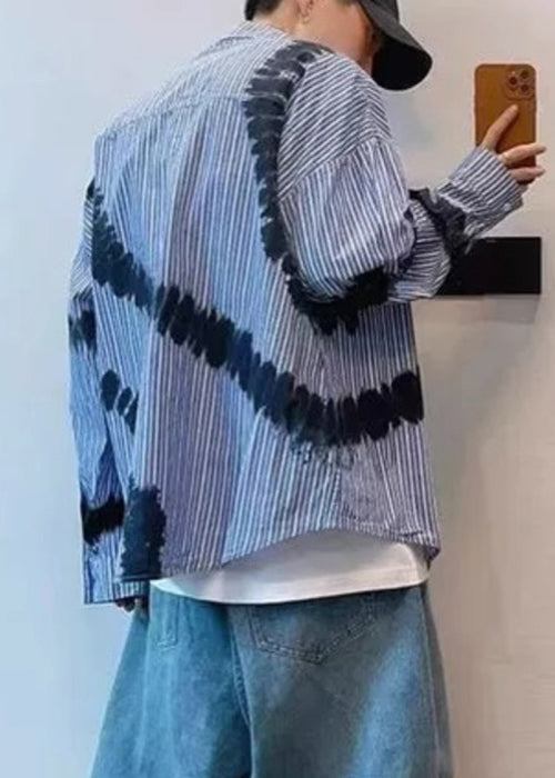 Chemises homme bleu printemps cravate rayée coton teinture chic