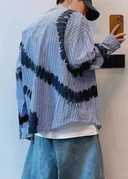 Chemises homme bleu printemps cravate rayée coton teinture chic