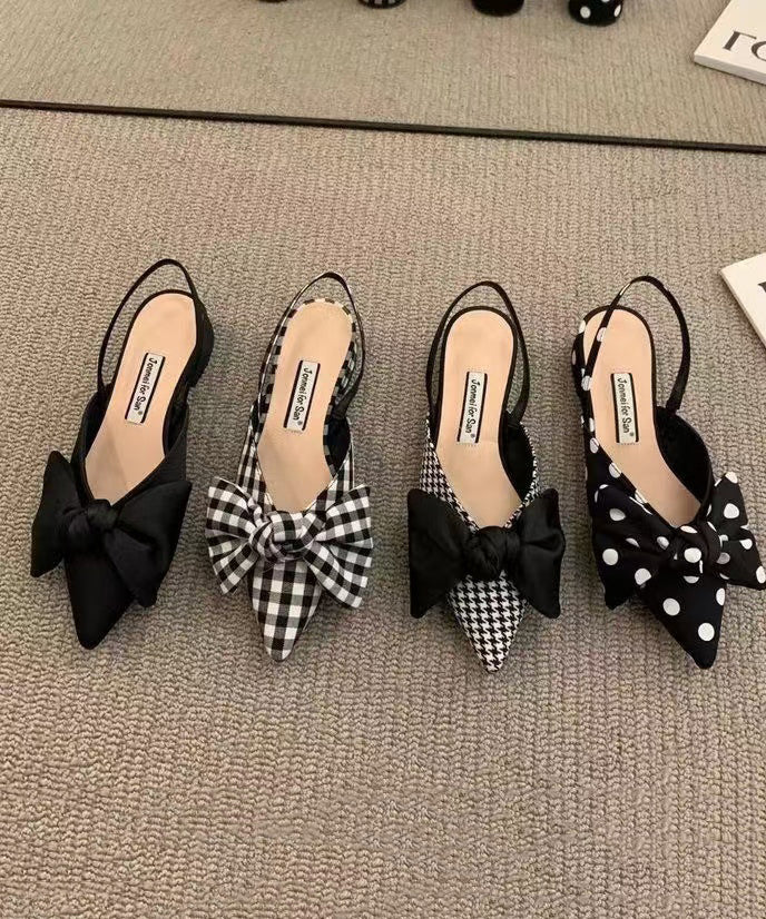 Sandales en tissu de coton à carreaux épais avec nœud et nœud chic et grand format