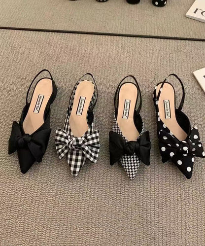 Sandales en tissu de coton à carreaux épais avec nœud et nœud chic et grand format