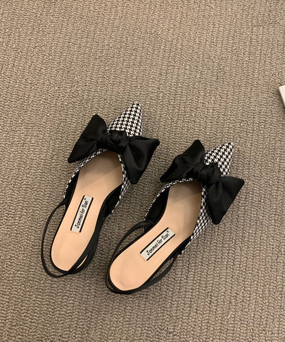 Sandales en tissu de coton à carreaux épais avec nœud et nœud chic et grand format
