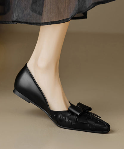 Soft Bow Sheepskin Splicing Chic Flats Black Comfy