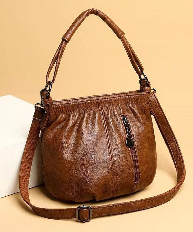 Versatile Leather Chic Shoulder Brown Faux Bag
