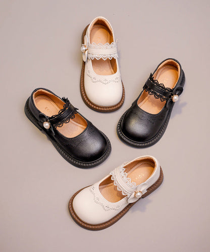 Leder Kinder Chic Faux Mädchen Loafers Beige Strap Schnalle