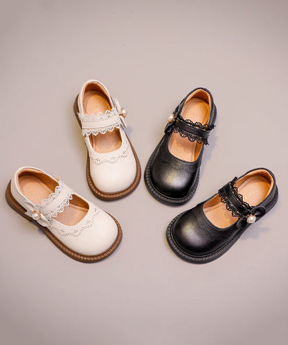Leder Kinder Chic Faux Mädchen Loafers Beige Strap Schnalle