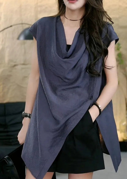 Hauts sans manches asymétriques sur le côté, couleur unie, ouverts, style café chic