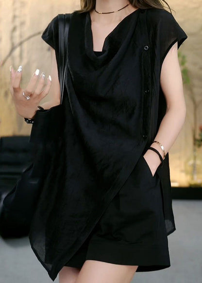 Hauts sans manches asymétriques sur le côté, couleur unie, ouverts, style café chic