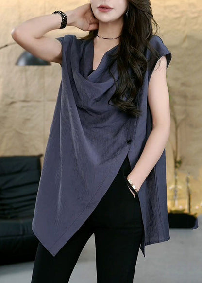 Hauts sans manches asymétriques sur le côté, couleur unie, ouverts, style café chic