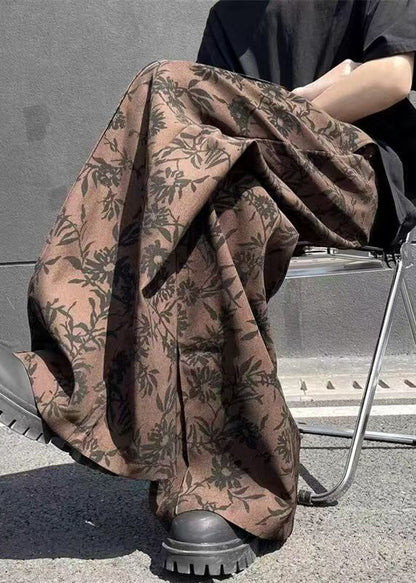 Pantalon d'été chic en coton à jambes larges et imprimé taille haute pour homme