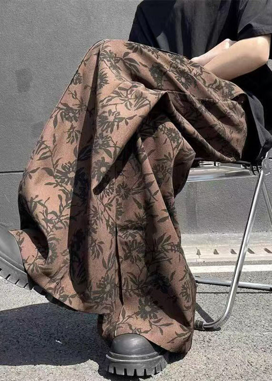 Pantalon d'été chic en coton à jambes larges et imprimé taille haute pour homme