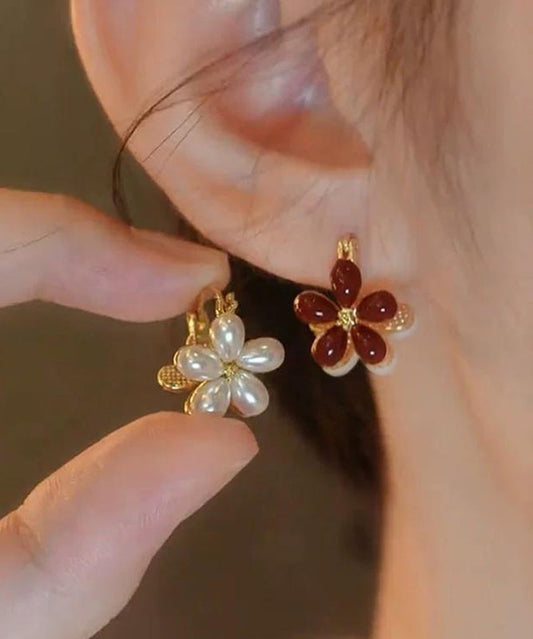 Chic Gold Copper Overgild Floral Hoop Earrings YX017