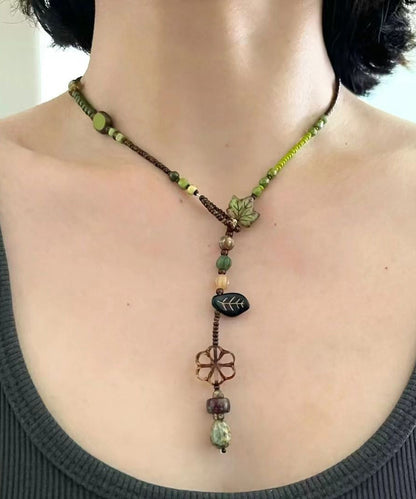 Collier Lariat en perles tissées à la main vert chic QU023