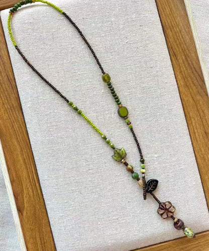 Collier Lariat en perles tissées à la main vert chic QU023