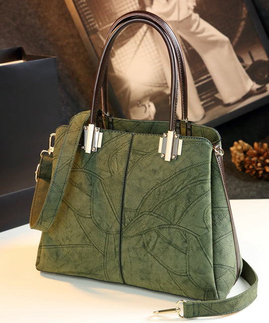Chic Green Jacquard Large Capacity Faux Leather Tote Handbag YX001