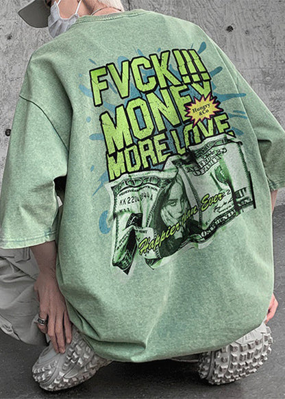 T-shirt en coton imprimé pour homme, manches vertes, demi-manches, style chic