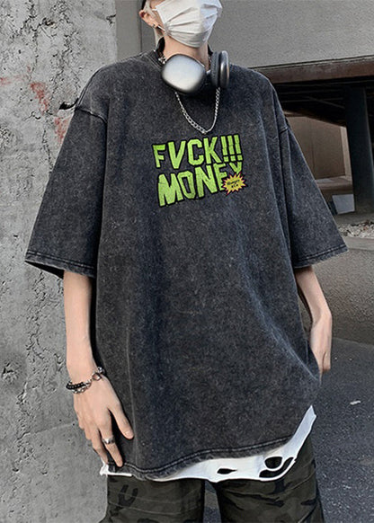 T-shirt en coton imprimé pour homme, manches vertes, demi-manches, style chic