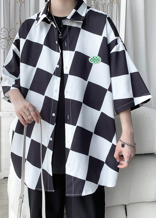 Ice Shirts Ärmel Chic Plaid Grün Kragen Männer Peter Silk Half Pan