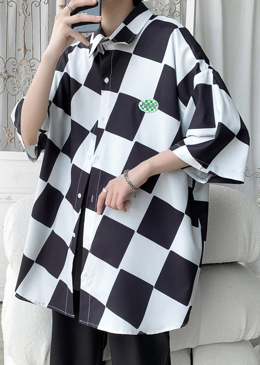 Ice Shirts Ärmel Chic Plaid Grün Kragen Männer Peter Silk Half Pan