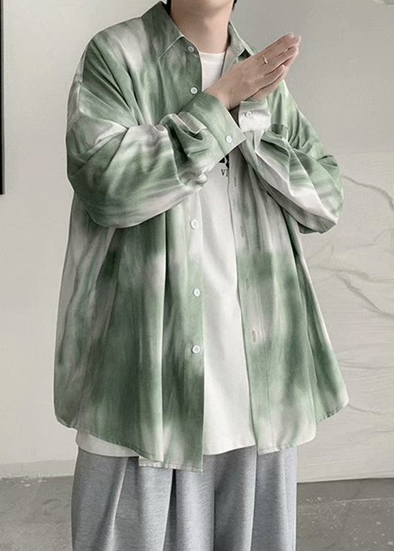 Hemden Herren Pan Frühling Baumwolle Krawatte Chic Peter Kragen Grün Farbstoff