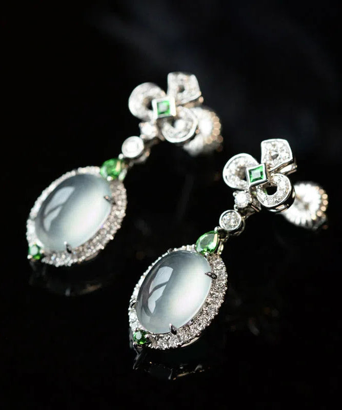 Chic Green Sterling Silver Zircon Jade Stud Earrings AC1047