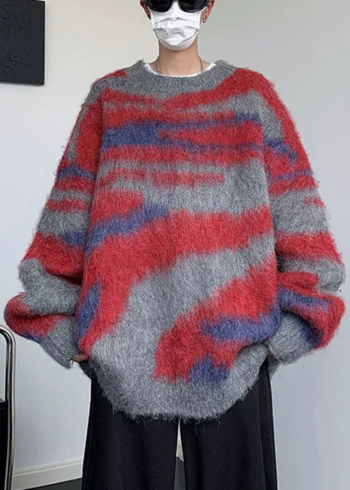 Schicker grün gestreifter Patchwork-Strickpullover für Herren, Winter, RC028