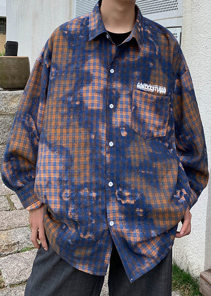 Chemises à carreaux surdimensionnées en coton vert pour homme, teinture printanière, cravate