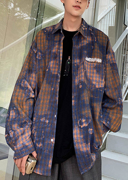 Chemises à carreaux surdimensionnées en coton vert pour homme, teinture printanière, cravate