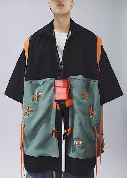 Hemden Spitze Ärmel Up Männer Baumwolle Halb Chic T Patchwork Khaki