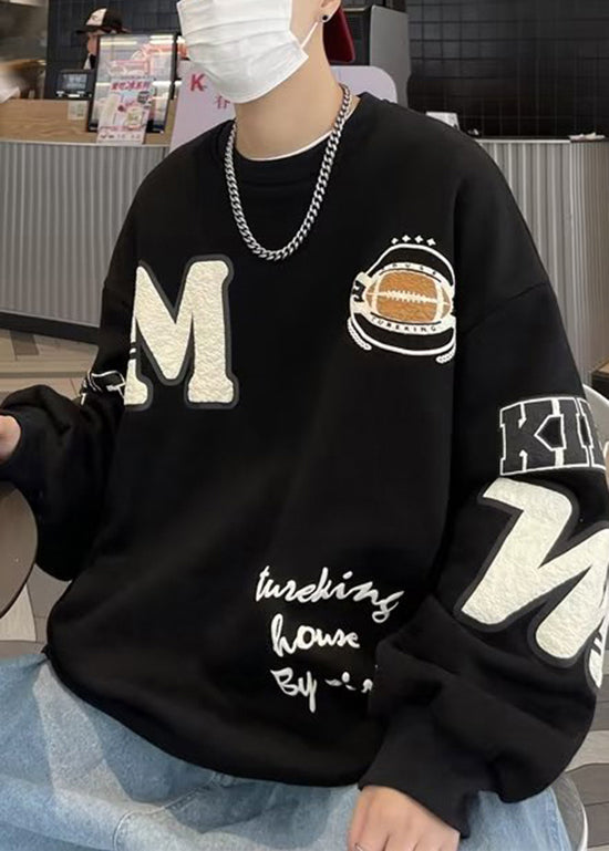 Sweat-shirt ample kaki chic à col rond et patchwork en polaire chaude pour homme, collection hiver EQ017