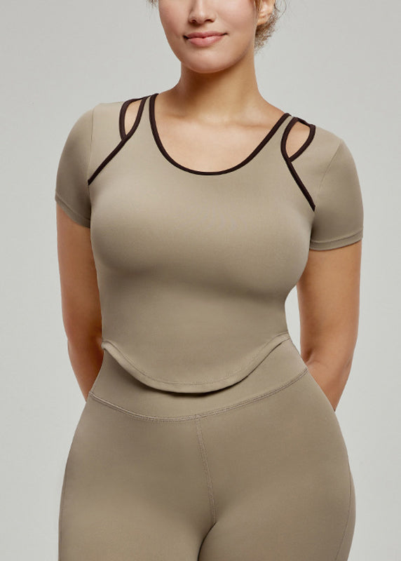 Hohl Patchwork Chic Yoga Tops Khaki Tank Sommer Aus