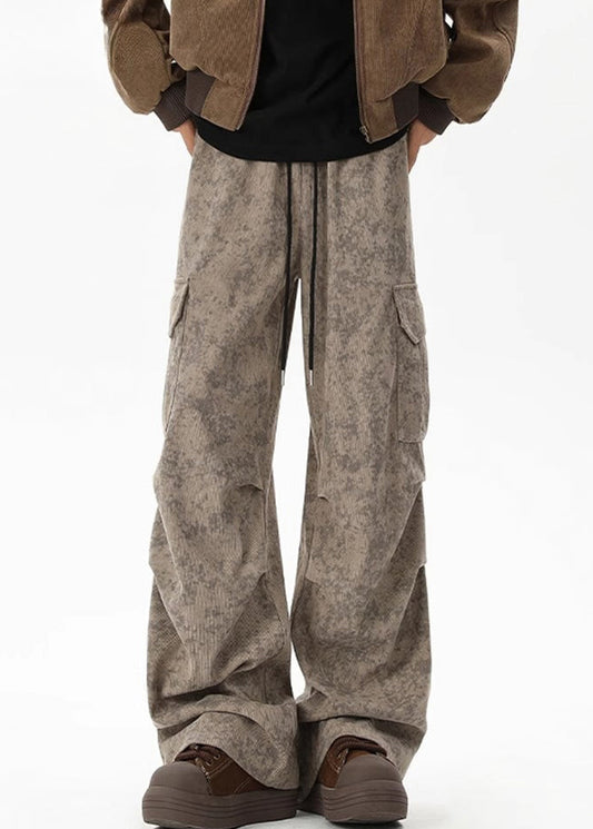 Pantalon en velours côtelé teinté à nouer, taille chic, kaki, poches élastiques