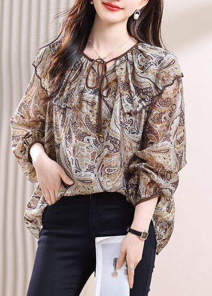 Fall Top Print Chic Up Chiffon Lace Patchwork