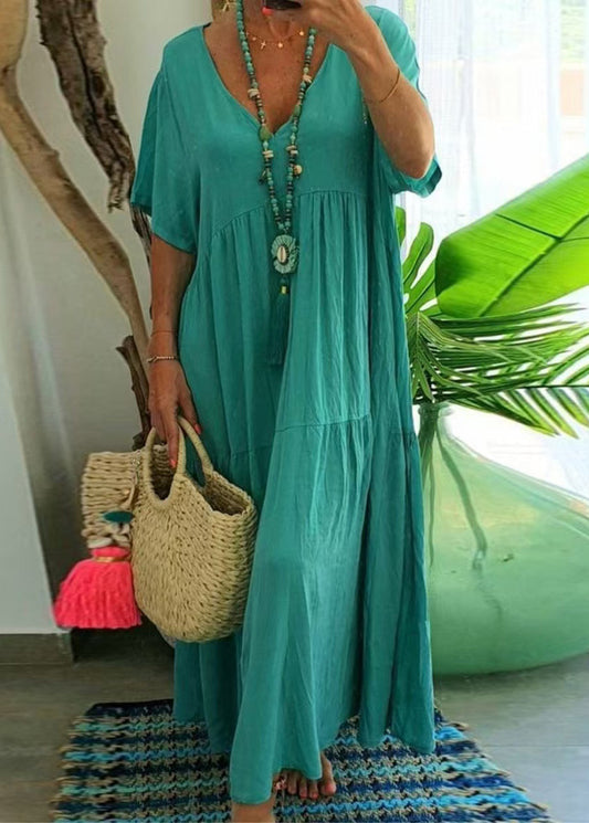 Strandkleid Grün Baumwolle See Oversized Sommer Patchwork Chic