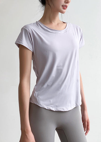 Patchwork Kurzes Leichtes Yoga Tüll Ärmel Blau Top Chic