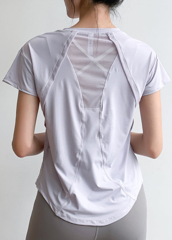 Patchwork Kurzes Leichtes Yoga Tüll Ärmel Blau Top Chic