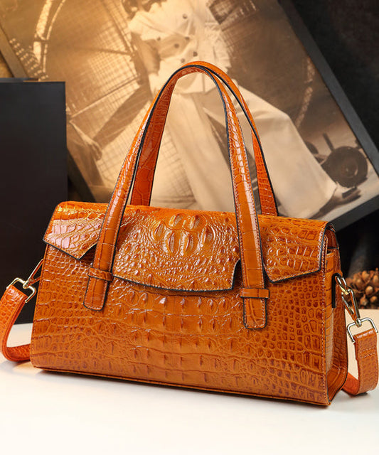 Chic Orange Alligator Pattern Faux Leather Tote Handbag YX003
