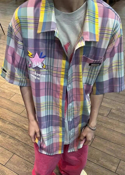 Chemise d'été en coton pour homme, col à carreaux, poches, Peter Chic Pan