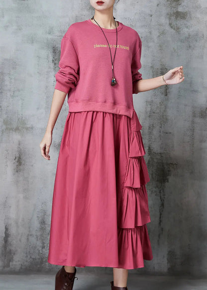 Chic Pink Asymmetrical Patchwork Cotton Holiday Dress Spring Ada Fashion