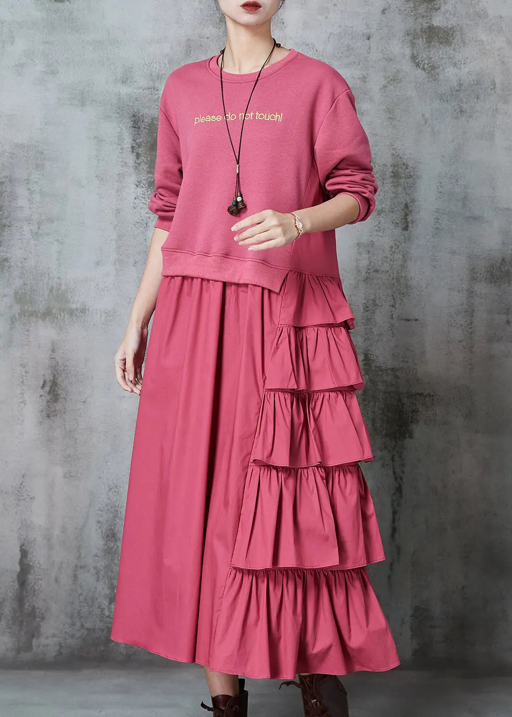 Chic Pink Asymmetrical Patchwork Cotton Holiday Dress Spring Ada Fashion