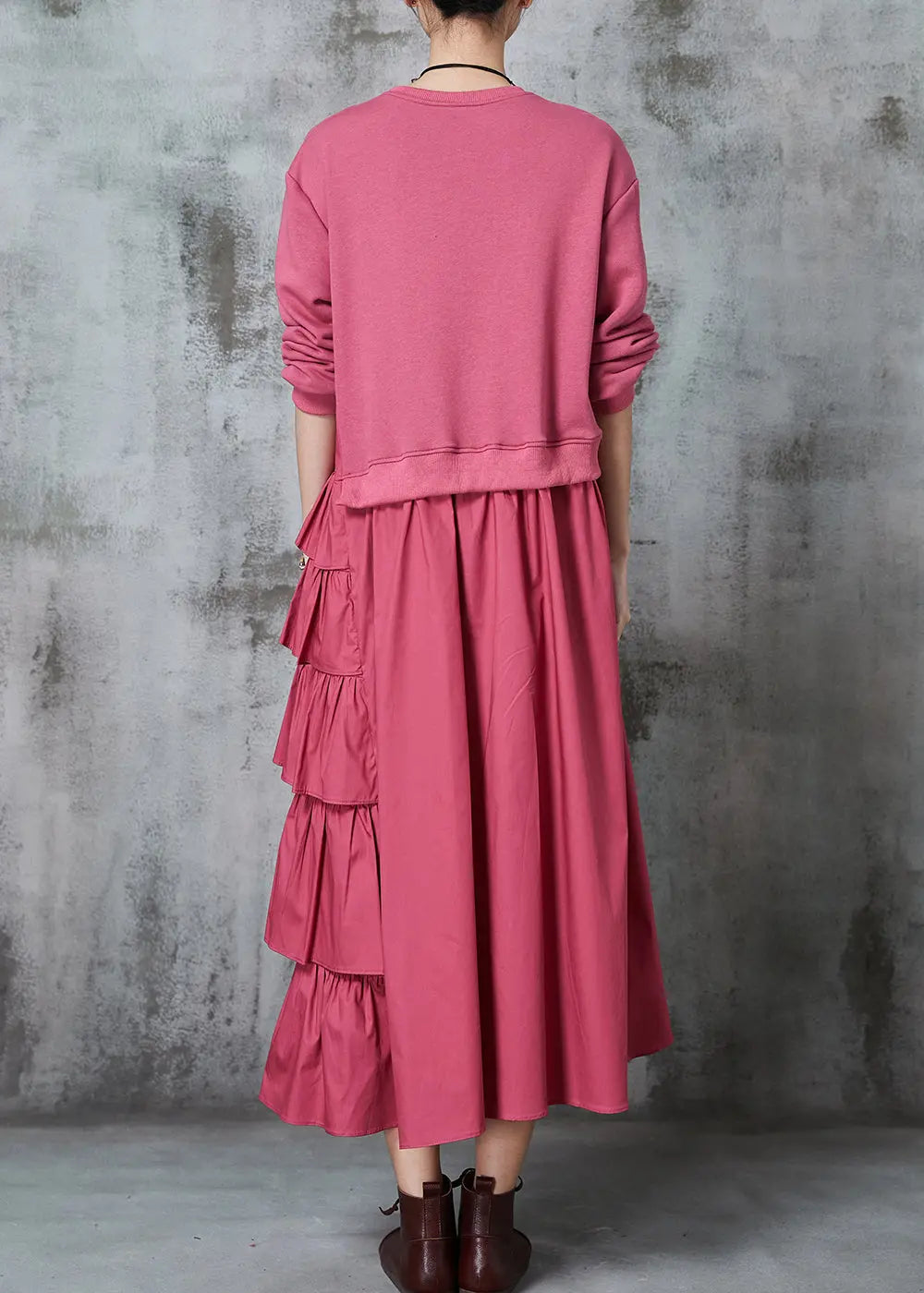 Chic Pink Asymmetrical Patchwork Cotton Holiday Dress Spring Ada Fashion