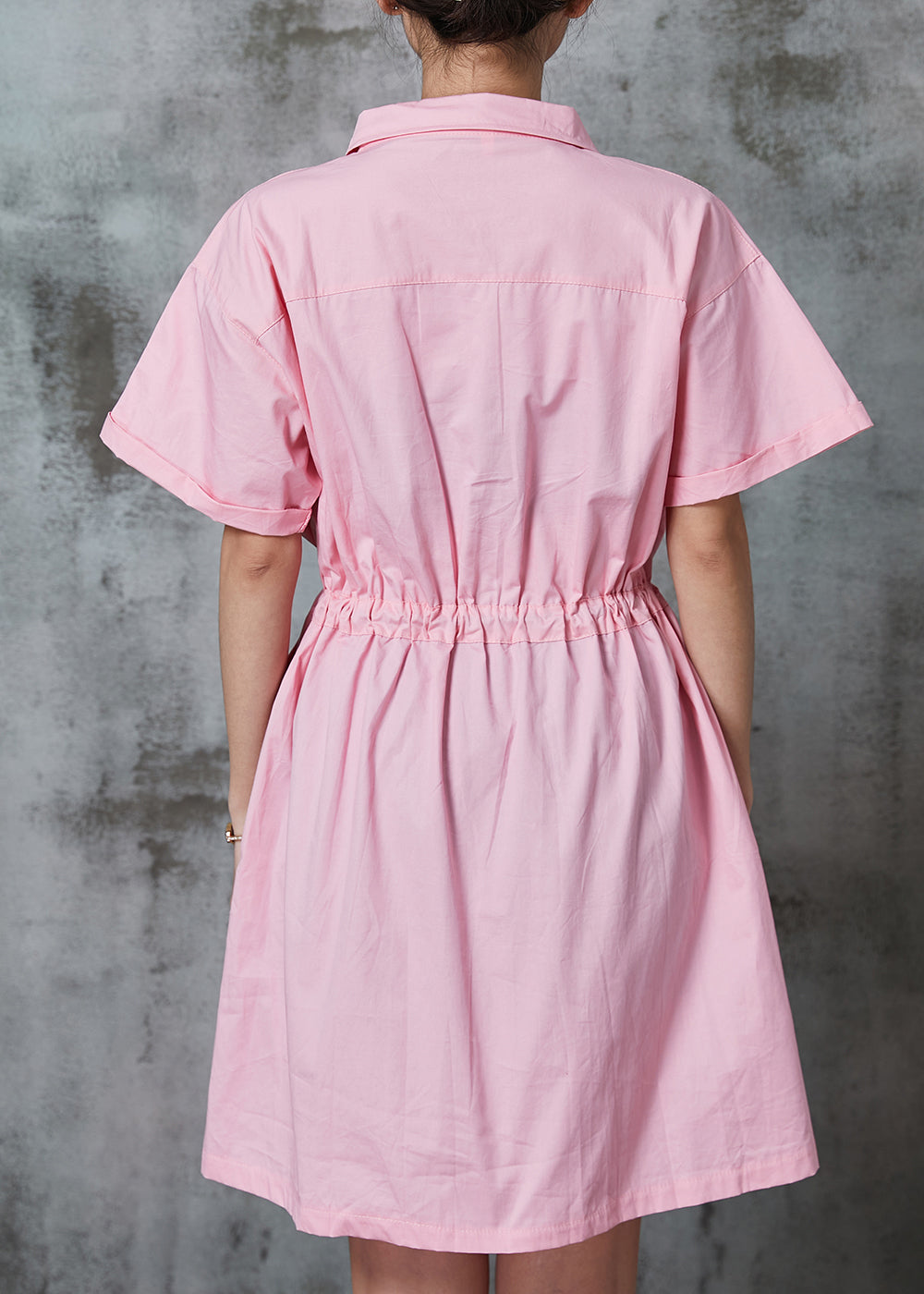 Chic Pink Cinched Cotton Vacation Dress Summer AL1013