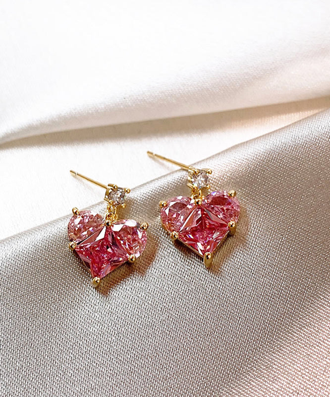 Chic Pink Copper Alloy Love Crystal Stud Earrings WH023