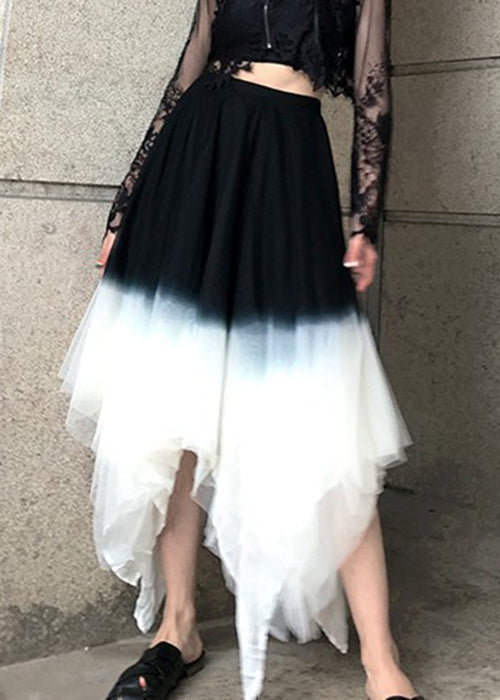 Chic Pink Gradient Color Asymmetrical High Waist Tulle Skirt Summer Ada Fashion