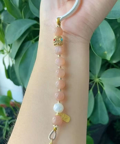 Bracelet à breloques chic en argent sterling rose incrusté de jade et de nuages ​​de bon augure QD020