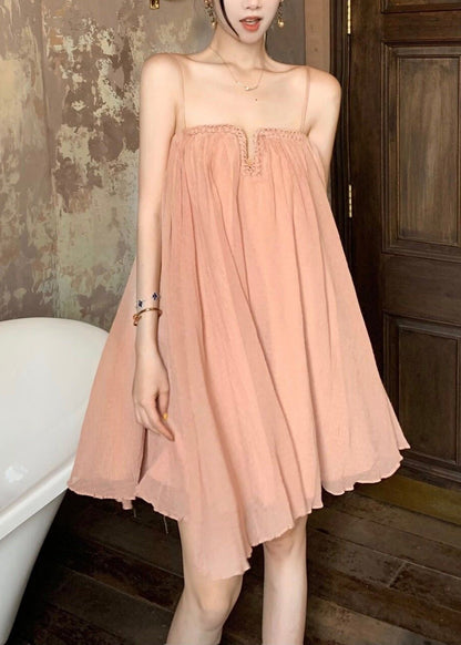 Tüllkleid Falten Sommer Rosa Schick Träger Spaghetti