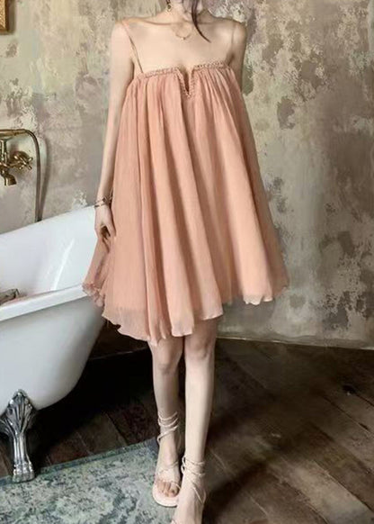 Tüllkleid Falten Sommer Rosa Schick Träger Spaghetti